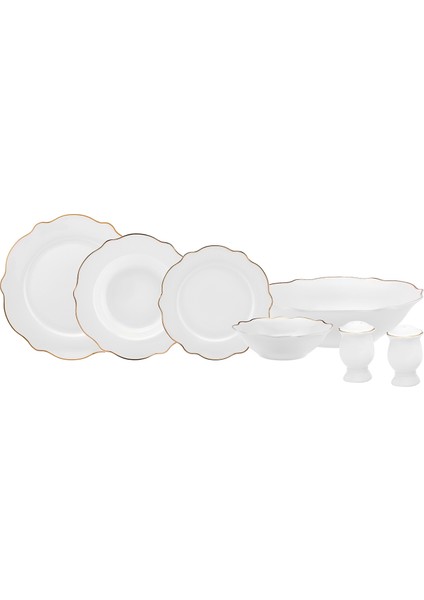 Daisy Gold Wave Shape Bol Kaseli 27 Parça 6 Kişilik Porselen Yemek Takımı
