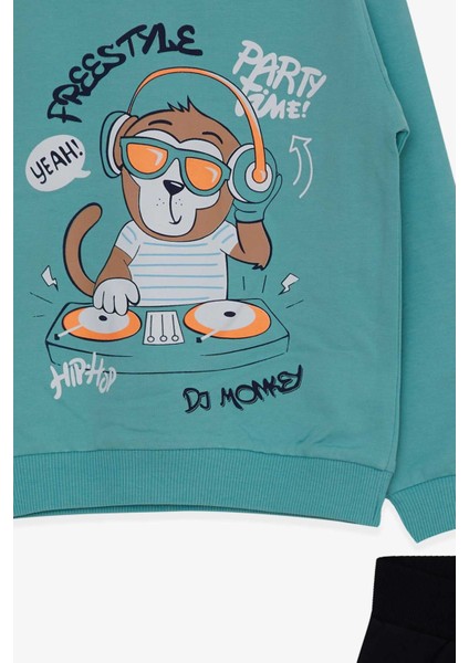 Erkek Çocuk Eşofman Takımı Dj Maymun Baskılı 1.5-5 Yaş, Mint Yeşili