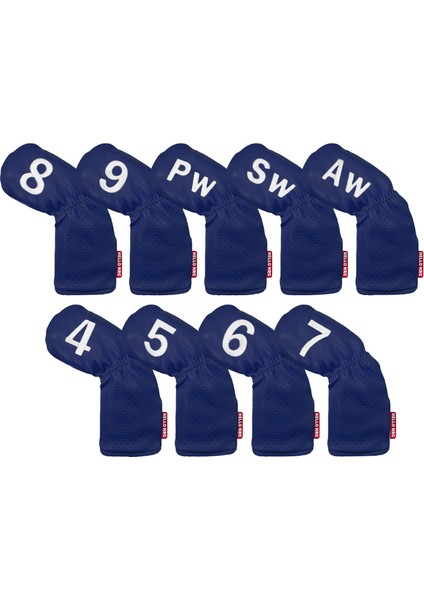 9 Adet Golf Club Demir Headcover Uzun Boyun Koruma Pu Golf Aksesuarları Lacivert (Yurt Dışından)