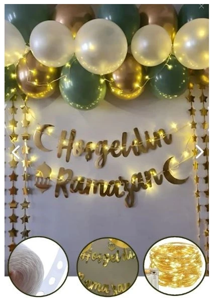 Hoşgeldin Ramazan Gold Yazı Ledli Zincir Balon Seti, Ramazan Ayı Süsleme Seti