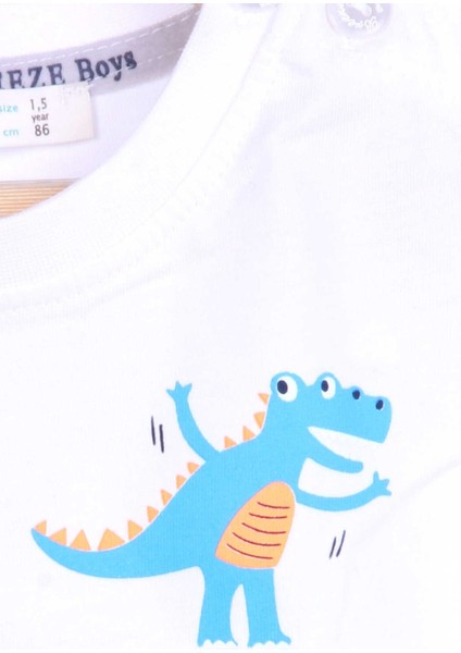 Erkek Çocuk Şortlu Takım Dinozor Baskılı 1.5-5 Yaş, Ekru