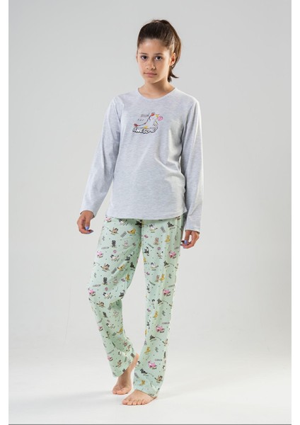 Pamuklu Kız Çocuk Uzun Kol Pijama Takım