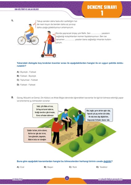 8.sınıf LGS Din Kültürü ve Ahlak Bilgisi Deneme Sınavları (1.dönem)