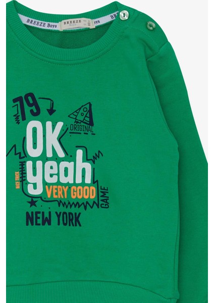 Erkek Çocuk Sweatshirt Yazı Baskılı 2-6 Yaş, Yeşil