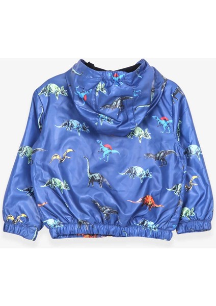 Erkek Çocuk Yağmurluk Dinozor Desenli 1-6 Yaş, Saks Mavisi