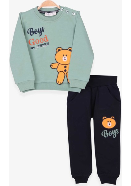 Erkek Bebek Eşofman Takım Ayı Nakışlı 9 Ay-3 Yaş, Mint Yeşili