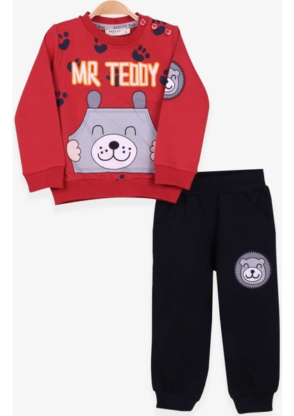 Erkek Çocuk Eşofman Takımı Ayı Baskılı 1-4 Yaş, Kiremit