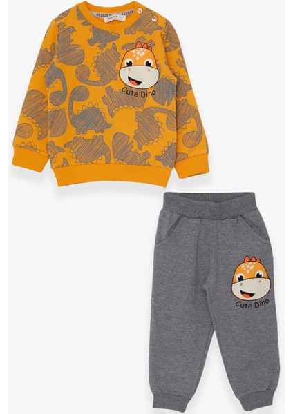 Erkek Çocuk Eşofman Takımı Dinozor Baskılı 1-4 Yaş, Sarı