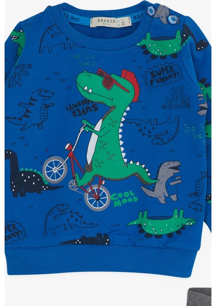Erkek Bebek Eşofman Takımı Dinozor Baskılı 9 Ay-3 Yaş, Mavi