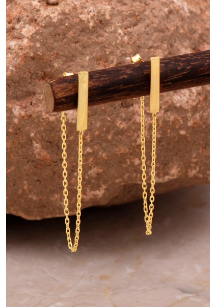 Plaka Altın Kaplama Gümüş Zincir Küpe 6098