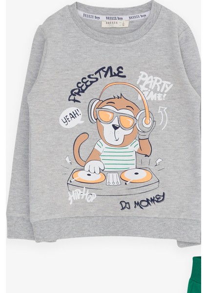 Erkek Çocuk Eşofman Takımı Dj Maymun Baskılı 1.5-5 Yaş, Gri Melanj