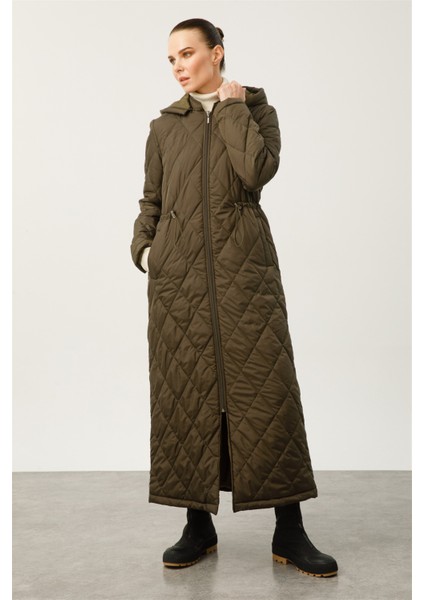 Yanı Çizgi ve Aksesuar Detaylı Extra Spor Kapitone Manto-Haki fiyatları