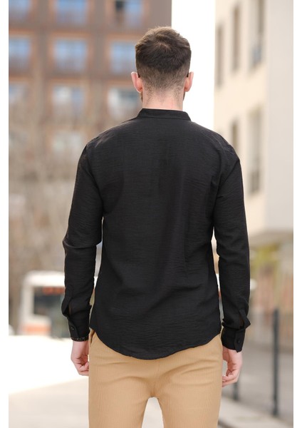 Zareh Slim Fit Kırınkıl Desen Yarım Pat Hakim Yaka Erkek Gömlek fırsatları