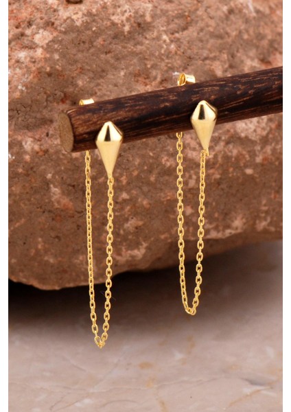 Taşsız Altın Kaplama Gümüş Zincir Küpe 6102