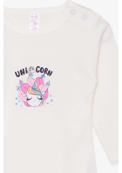 Kız Bebek Çıtçıtlı Body Baskılı Unicorn 9 Ay-3 Yaş, Ekru modelleri