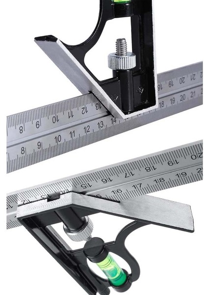 Kombine Metrik Gönye Alüminyum Su Terazili 2'li Set 300MM 45-90 Derece CE028