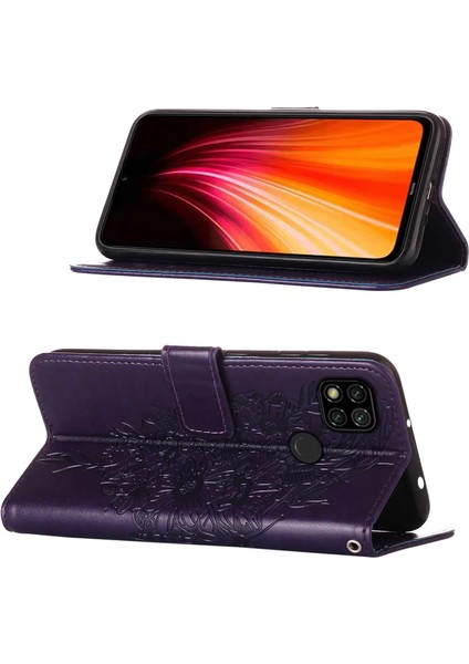 Redmi 9c / Poco C3 Için Kelebek Pu Deri Çevirmeli Cüzdan Stand Telefon Kılıfı - Mor (Yurt Dışından)