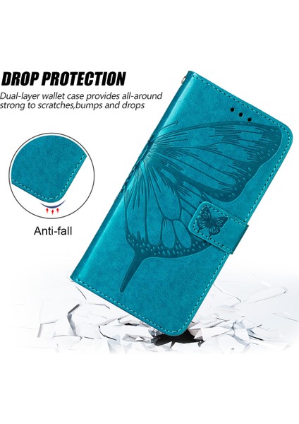 Note 12 Pro 5g Için Kelebek Pu Deri Çevirmeli Cüzdan Stand Telefon Kılıfı - Mavi (Yurt Dışından)