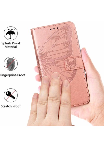 Y51 2020 / Y31 2021 / Y51A / Y53S 4g) Için Kelebek Pu Deri Çevirmeli Cüzdan Stand Telefon Kılıfı - Rose Gold (Yurt Dışından)