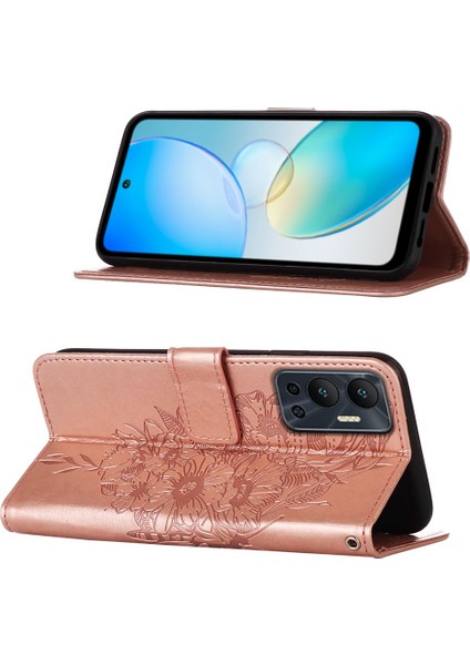 Hot 12 / X6817 Için Kelebek Pu Deri Çevirmeli Cüzdan Stand Telefon Kılıfı - Rose Gold (Yurt Dışından)