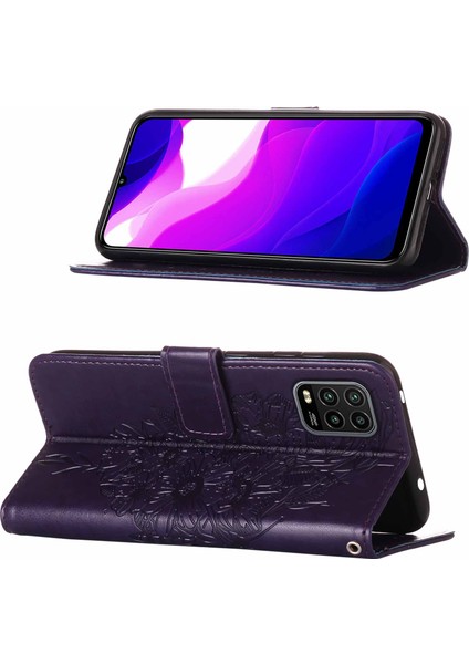Mi 10 / Mi 10 Pro 5g Için Kelebek Pu Deri Çevirmeli Cüzdan Stand Telefon Kılıfı - Mor (Yurt Dışından)