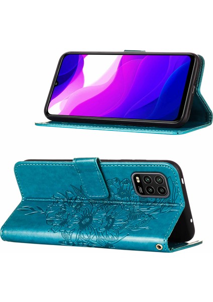 Mi 10 / Mi 10 Pro 5g Için Kelebek Pu Deri Çevirmeli Cüzdan Stand Telefon Kılıfı - Mavi (Yurt Dışından)