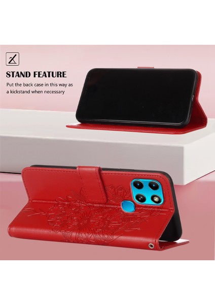 Smart 6 Için Kelebek Pu Deri Çevirmeli Cüzdan Stand Telefon Kılıfı - Kırmızı (Yurt Dışından)