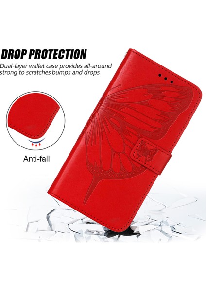 Redmi Note 9s / 9 Pro / 9 Pro Max Için Kelebek Pu Deri Çevirmeli Cüzdan Stand Telefon Kılıfı - Kırmızı (Yurt Dışından)