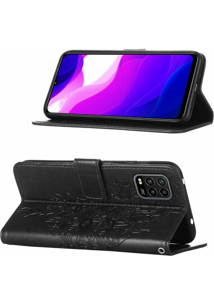 Mi 10 / Mi 10 Pro 5g Için Kelebek Pu Deri Çevirmeli Cüzdan Stand Telefon Kılıfı - Siyah (Yurt Dışından)