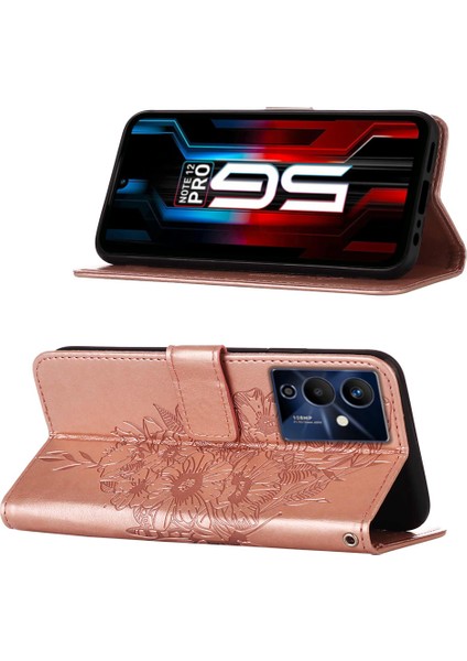 Note 12 Pro 5g Için Kelebek Pu Deri Çevirmeli Cüzdan Stand Telefon Kılıfı - Rose Gold (Yurt Dışından)
