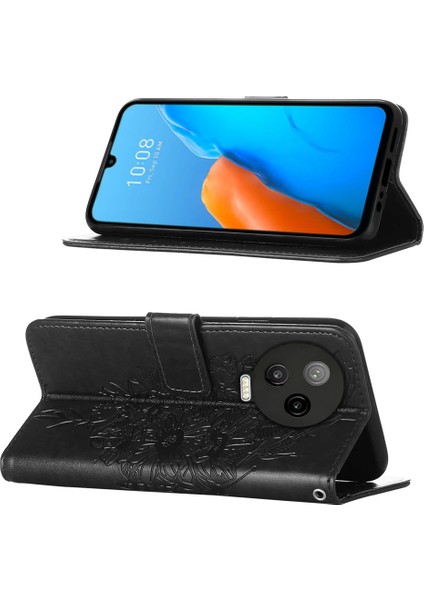 Note 12 Pro 4g Için Kelebek Pu Deri Çevirmeli Cüzdan Stand Telefon Kılıfı - Siyah (Yurt Dışından)