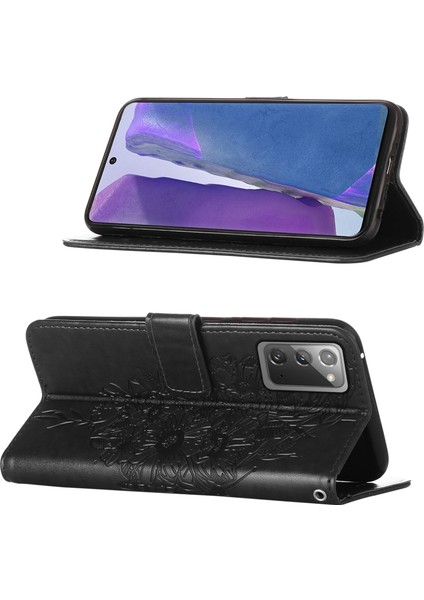 Galaxy Note 20 4g / 5g Için Kelebek Pu Deri Çevirmeli Cüzdan Stand Telefon Kılıfı - Siyah (Yurt Dışından)