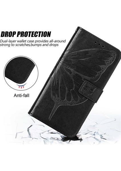 Redmi Note 9s / 9 Pro / 9 Pro Max Için Kelebek Pu Deri Çevirmeli Cüzdan Stand Telefon Kılıfı - Siyah (Yurt Dışından)