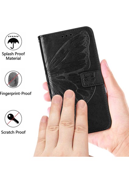 Redmi Note 9s / 9 Pro / 9 Pro Max Için Kelebek Pu Deri Çevirmeli Cüzdan Stand Telefon Kılıfı - Siyah (Yurt Dışından)