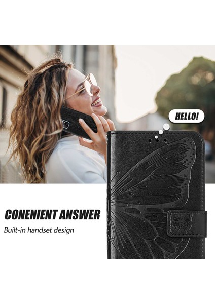 Redmi Note 9s / 9 Pro / 9 Pro Max Için Kelebek Pu Deri Çevirmeli Cüzdan Stand Telefon Kılıfı - Siyah (Yurt Dışından)