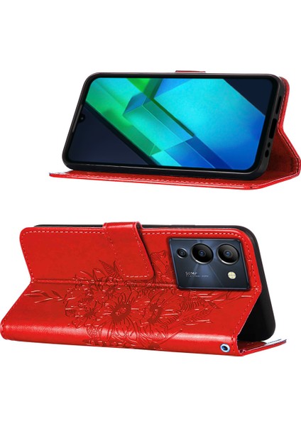 Note 12 G96 Için Kelebek Pu Deri Çevirmeli Cüzdan Stand Telefon Kılıfı - Kırmızı (Yurt Dışından)