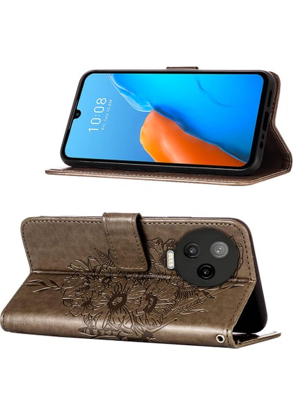 Note 12 Pro 4g Için Kelebek Pu Deri Çevirmeli Cüzdan Stand Telefon Kılıfı - Gri (Yurt Dışından)