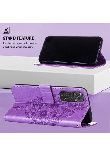 Redmi Note 11S / NOTE11 4g Için Kelebek Pu Deri Çevirmeli Cüzdan Stand Telefon Kılıfı - Açık Mor (Yurt Dışından)