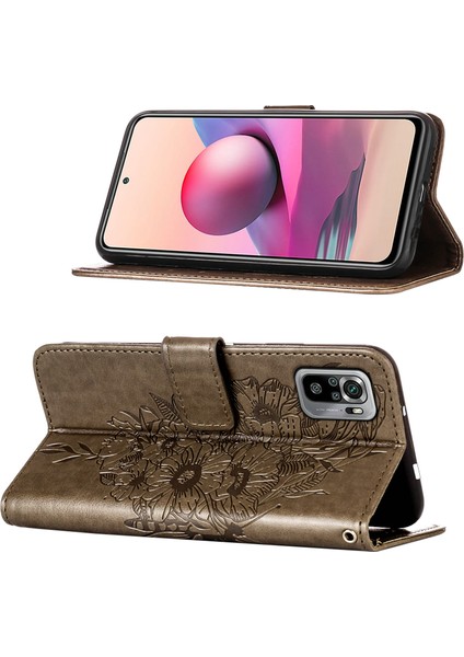 Redmi Note 10S / Note 10 4g Için Kelebek Pu Deri Çevirmeli Cüzdan Stand Telefon Kılıfı - Gri (Yurt Dışından)
