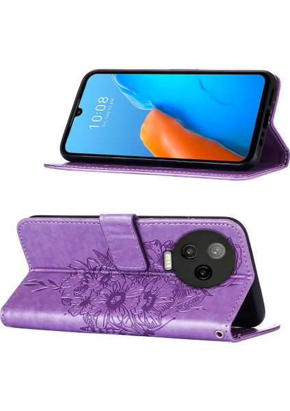Note 12 Pro 4g Için Kelebek Pu Deri Çevirmeli Cüzdan Stand Telefon Kılıfı - Açık Mor (Yurt Dışından)