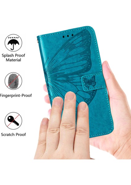 Redmi Note 9 Için Kelebek Pu Deri Çevirmeli Cüzdan Stand Telefon Kılıfı - Mavi (Yurt Dışından)