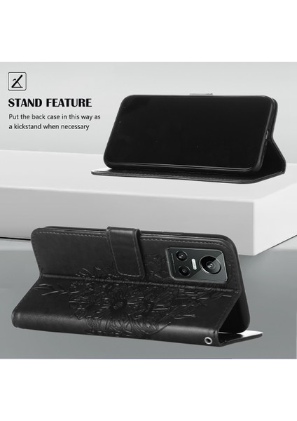 Gt Neo 3 Için Kelebek Pu Deri Çevirmeli Cüzdan Stand Telefon Kılıfı - Siyah (Yurt Dışından)