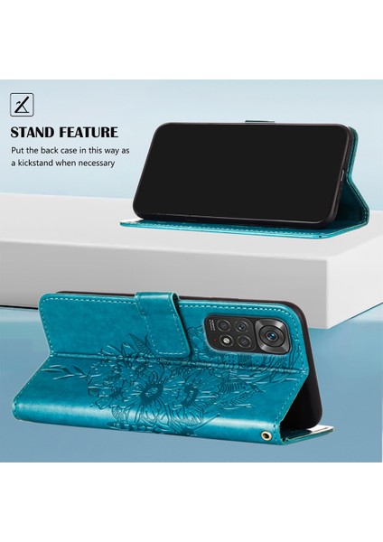 Redmi Note 11S / NOTE11 4g Için Kelebek Pu Deri Çevirmeli Cüzdan Stand Telefon Kılıfı - Mavi (Yurt Dışından)