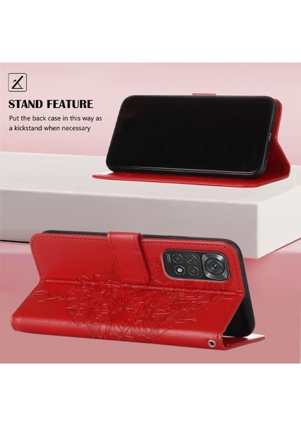 Redmi Note 11S / NOTE11 4g Için Kelebek Pu Deri Çevirmeli Cüzdan Stand Telefon Kılıfı - Kırmızı (Yurt Dışından)