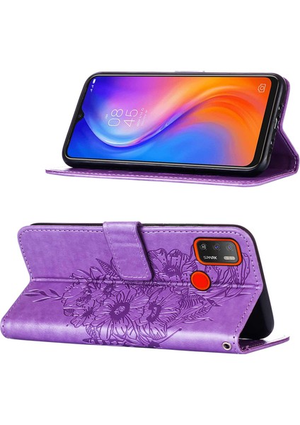 Spark 5 Air / Spark 6 Air Için Kelebek Pu Deri Çevirmeli Cüzdan Stand Telefon Kılıfı - Açık Mor (Yurt Dışından)