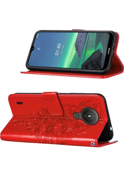 1.4 Için Kelebek Pu Deri Çevirmeli Cüzdan Stand Telefon Kılıfı - Kırmızı (Yurt Dışından)