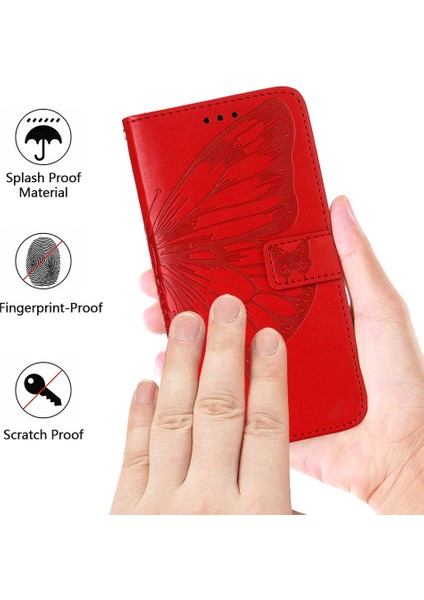 1.4 Için Kelebek Pu Deri Çevirmeli Cüzdan Stand Telefon Kılıfı - Kırmızı (Yurt Dışından)