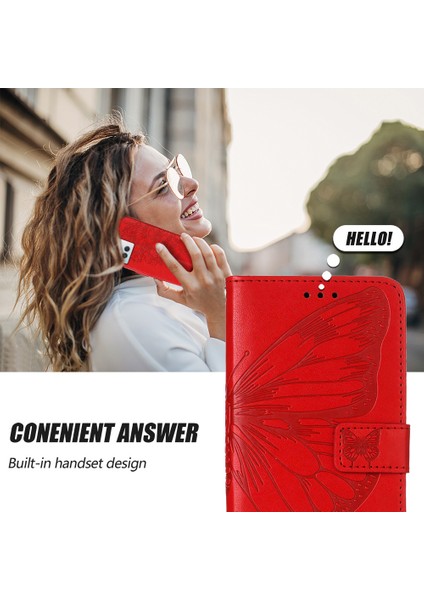 1.4 Için Kelebek Pu Deri Çevirmeli Cüzdan Stand Telefon Kılıfı - Kırmızı (Yurt Dışından)