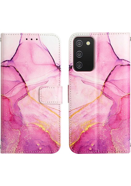 Galaxy A02S Için Mermer Desenli Pu Deri Cüzdan Telefon Kılıfı - Pembe (Yurt Dışından)