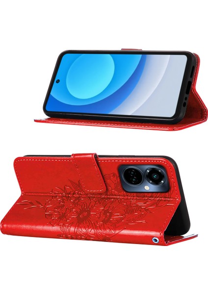 Camon 19 Pro 5g Için Kelebek Pu Deri Çevirmeli Cüzdan Stand Telefon Kılıfı - Kırmızı (Yurt Dışından)